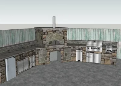 masonry stone kitchen design and 3d rendering in fresno california