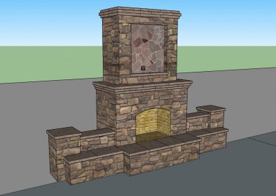 masonry fireplace 3d render